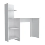 HMS 47" White Wood Computer Desk Simple Modern Design with Shelf and Drawer Adjustable Office Desk Metal and Wooden Material