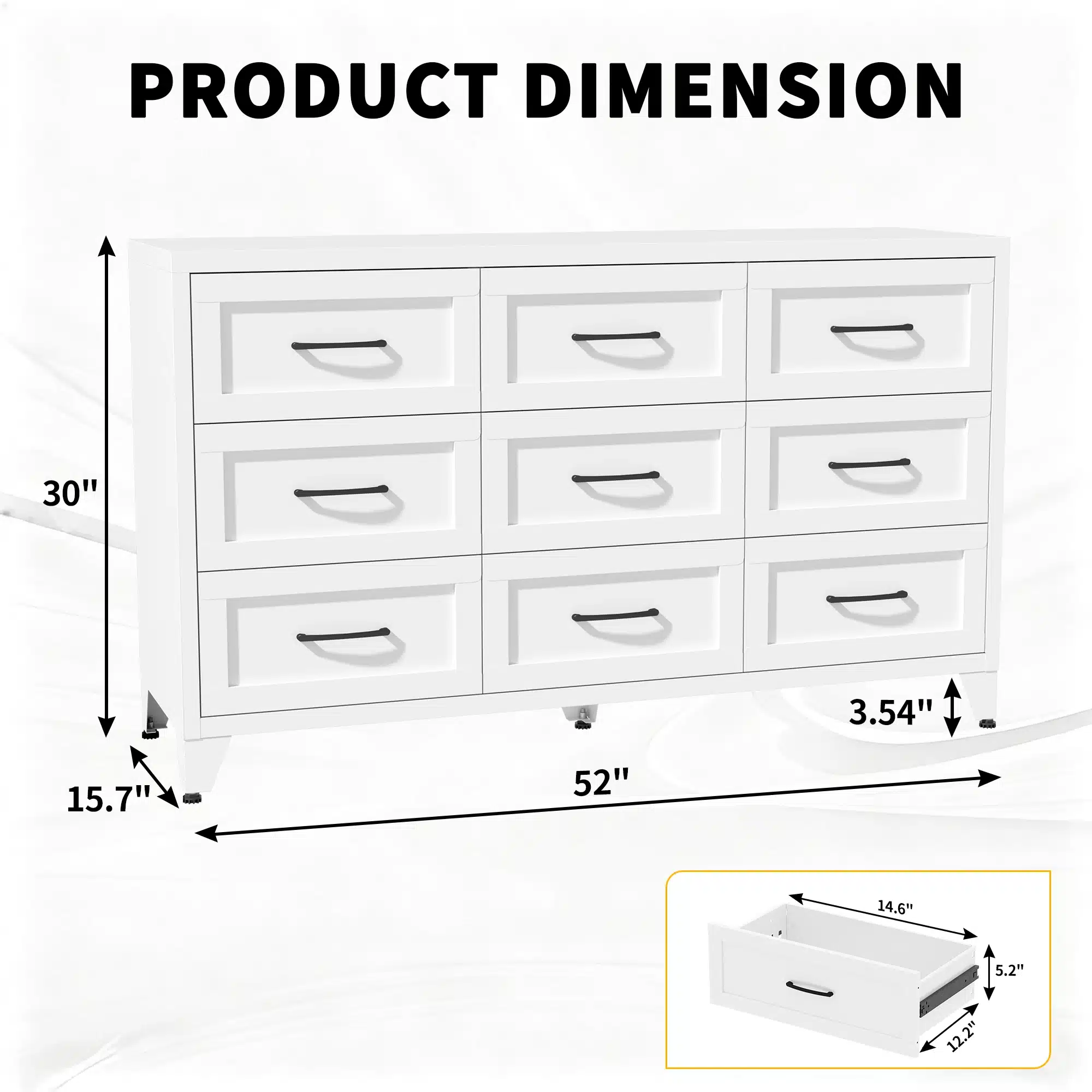 White 9 Drawer Dresser with Glossy Finish - Goldoma