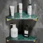 Emerald Marble Corner Shelf Wall Bathroom Mirror Front Cosmetic Storage Rack Metal Bathroom Shelf Shower Shelf Shampoo