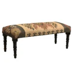 Goldoma 47" Southwest Upholstered Bench - Brown Pattern with Black Legs for Living Room, Bedroom – close-up detail