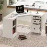 57.68-Inch Modern L-Shaped Executive Desk with 2 Storage Cabinets and 3 Drawers for Corner Office or Writing Workspace