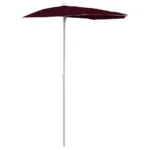 VidaXL W2B Garden Half Parasol with Pole 70.9"x35.4" Bordeaux Red Sun Shelter