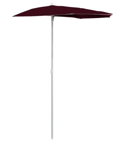 VidaXL W2B Garden Half Parasol with Pole 70.9"x35.4" Bordeaux Red Sun Shelter