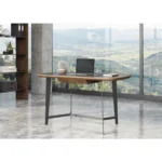 HMS 55 Walnut and Black Glass Rectangular Writing Desk Elegant Computer Desk Design – base detail
