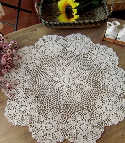 Handmade Crochet Coasters Cotton Lace Cup Mat Placemat 60/70/ 80/ 90 CM RD Shabby Chic 4 Sizes Vintage Crocheted Tablecloth