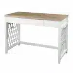 HMS 43" Solid Wood Natural and White Modern Design Writing Desk with Three Drawers Folding Computer Table Laptop Desk