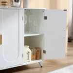 Modern Ivory FCJ Sideboard Buffet Cabinet for Home 3-Door Removable Shelves for Living & Dining Room Wood Material - Image 4