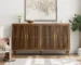 Mid century modern sideboard in walnut with grille-striped doors and ample storage