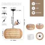Adjustable height mechanism of the 18-inch farmhouse pendant light, with jute rope winding around a metal rod.