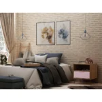 Pink nightstand with wooden frame and metal legs for bedroom storage
