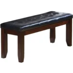 Modern entryway bench with black faux leather seat and espresso wood legs - Goldoma 48-inch upholstered bench