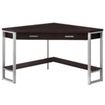 HMS 42" Taupe and Silver Corner Computer Desk Solid Wood Laptop Table for Bedroom Adjustable Cooling Extendable Office Desk