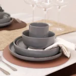 Super September Bestseller Nordic-style Round Stone Tool Tableware Set 20 Matte Light Grey Plates and Bowls – base detail
