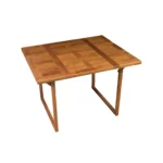 Brown foldable solid wood outdoor dining table on patio