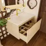 30 Inch Bathroom Vanity Cabinet With Ceramic Sink - Natural Wood Wall Mounted Floating Fluted Vanity With Drawers, Modern