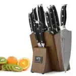 9 Pieces Luxury Set Wood Knife Holder Scissors Kitchen Knife Set for Cutting Food – angled view