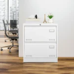 White Filing Cabinets Office Steel Vertical Files Cabinet 2 Drawer Metal Lateral File Cabinet with Lock – side view