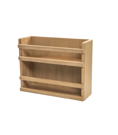 Goldoma wall mounted spice rack with rotating wood and PP shelves holding spice jars in a kitchen
