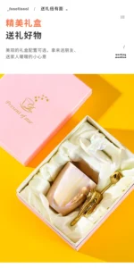 Creative Pearlescent Colored Ceramic Mug with Angel Wings, Coffee Cup with Lids, Cute Flower Tea Tazas Afternoon