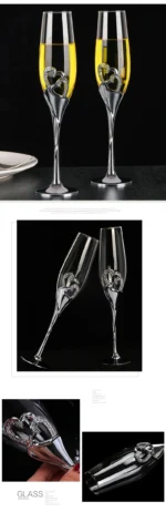 Elegant crystal champagne glasses set on a table with sparkling wine