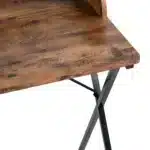 HMS 39" Brown and Black X-Shape Computer Desk Wood and Metal Office Desk – top view