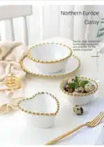 1pcs Ceramic Large Rice Bowl Heart-shaped Tableware Nordic Phnom Penh White Round Salad Plate Steak Dish Dinnerware Dinner