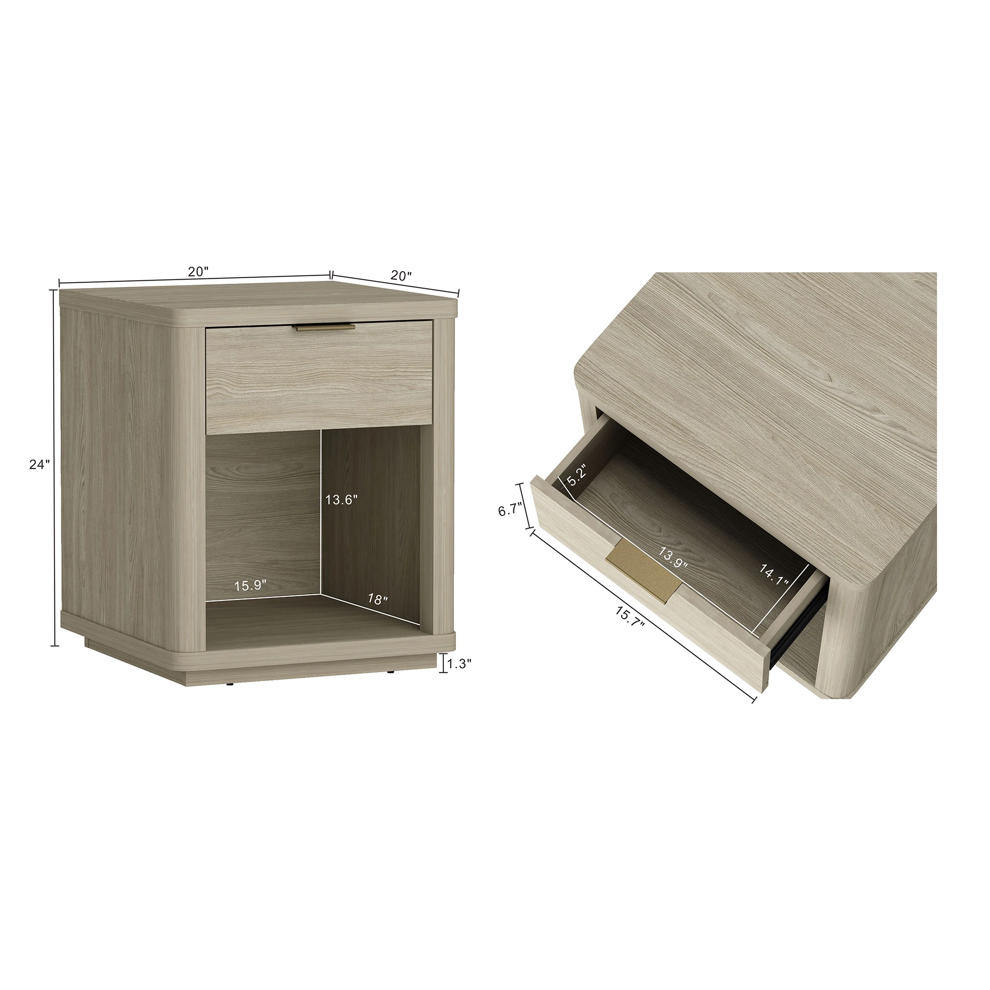 Goldoma Modern Nightstand with Drawer and Open Shelf, Natural Wood Finish