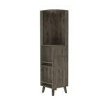 HMS 73 Modern Home Corner Bar Cabinet Dark Brown Wood with One Drawer Stainless Steel and Metal Panel – side view