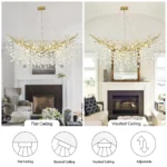 Modern Crystal Gold Chandelier, Large Lving Room Chandeliers for Dining Room, Tree Branch Crystal Dining Room Table