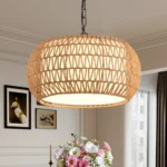 18-inch farmhouse pendant light with adjustable height, boho woven jute rope hanging ceiling light fixture in a rustic