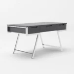 HMS 63 Gray Silver Wooden Writing Desk with Three Drawers Portable Foldable Computer Table with Shelf for Office Use in