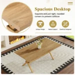 Modern square MDF wood dining table with X-shaped metal base in a dining room setting