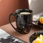 2021 LOVECASA Black 16/32/48 Piece Procelain Dinnerware Set Design By Gold Splash with Dinner Plate,Cake plate,Bowls,Coffee