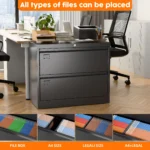 Aobabo 2 Drawer Metal Lateral File Cabinet 34.5 Inches Wide Letter Legal Size Black Assembly Required Large Deep Drawers