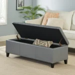 Goldoma Glouster storage ottoman bench in grey PU leather with soft-close hinges, perfect for living room or entryway organization