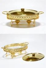 Stainless Steel Glass Serving Dish hot pot small chafing dish Food Warmer Buffet Luxury Golden Oval Hotel Wedding Chafing Dish - Image 26