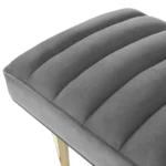 Goldoma 53 inch light gray velvet bench with gold metal frame in a bedroom setting