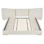 Goldoma King Size Modern Platform Bed with Soft Chenille Fabric and Curved Headboard – styled in a modern Living setting