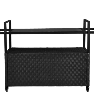 Outdoor Bar Cart Table, Large Wicker Island Rolling Cart, Black