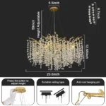 Modern crystal chandelier with K9 crystals illuminating a dining room