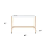 HMS 42" White and Gold Writing Desk with Bookshelf and Drawer Extendable Wooden Computer Table for Office Use – top view