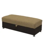 Goldoma 54-inch camel storage ottoman with chenille upholstery and faux leather accents in a living room