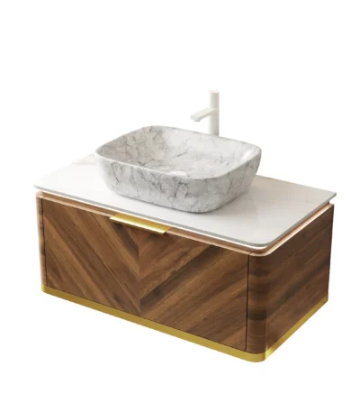 [US Stock] 36" Floating Plywood Bathroom Vanity Storage Cabinet + Sensor Light Sintered Stone Fast Shipping From US 1 Piece
