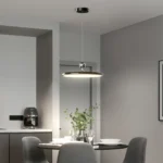 15.7" Modern Dimmable LED Pendant Light, Adjustable Height Mini Hanging Lamp with Remote for Kitchen Island, Dining Room