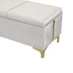 Goldoma velvet storage ottoman bench with metal legs in gray, showing hidden storage compartment and soft upholstery