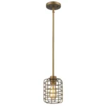 Three HMS brass hanging lights at different heights over a white kitchen island, casting warm ambient light in a modern