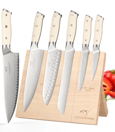 6-piece 67 Layers Damascus Steel 6 Pieces Chef Kitchen Knife Set with ABS Handle and Wood Block