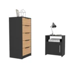 Egeo 5-Drawer Dresser and Omaha Nightstand – Black & Light Oak Bedroom Storage Set – side view