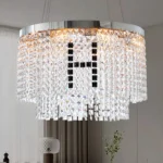 US Stock Free Shipping Modern K9 Crystal Chandelier Dining Room 24" Round Chandeliers Adjustable Height Hanging Pendant Light