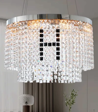 US Stock Free Shipping Modern K9 Crystal Chandelier Dining Room 24" Round Chandeliers Adjustable Height Hanging Pendant Light